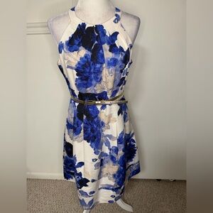 Eliza J Blue and White Floral Midi Dress size 8